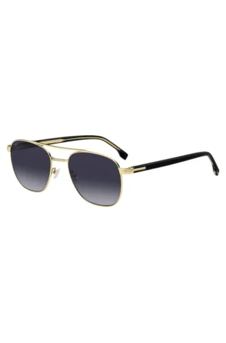 Sonnenbrille mit Doppelbrücke in Schwarz- und Goldtönen