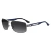 Sonnenbrille mit Doppelbrücke und blauen Bügeln