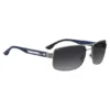 Sonnenbrille mit Doppelbrücke und blauen Bügeln