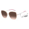 Sonnenbrille mit nudefarbenem Rahmen, gegabelten Bügeln und Marken-Kette