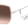 Sonnenbrille mit nudefarbenem Rahmen, gegabelten Bügeln und Marken-Kette