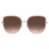 Sonnenbrille mit nudefarbenem Rahmen, gegabelten Bügeln und Marken-Kette