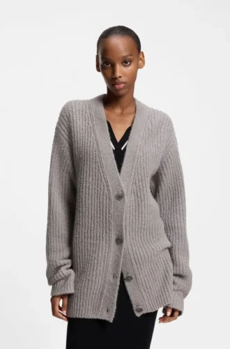 Strickjacke mit gesticktem Logo in Oversize-Passform
