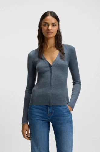 Strickjacke mit verdecktem Verschluss aus Schurwolle