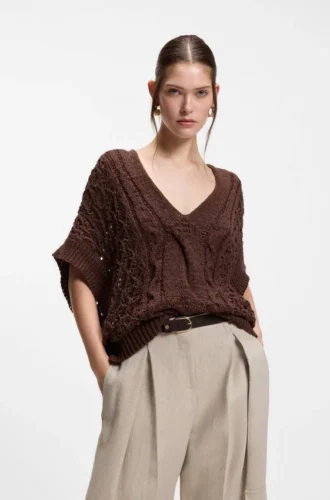 Strickoberteil aus Baumwollmischung mit Zopfmuster