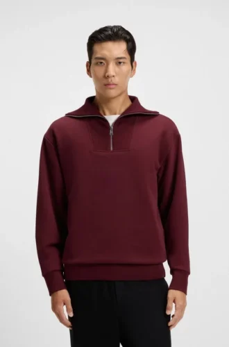 Sweatshirt aus aufgerauter Baumwolle mit geripptem Reißverschlusskragen