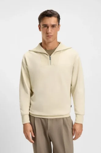 Sweatshirt aus aufgerauter Baumwolle mit geripptem Reißverschlusskragen