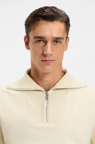 Sweatshirt aus aufgerauter Baumwolle mit geripptem Reißverschlusskragen