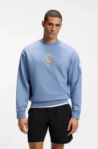 Sweatshirt aus Baumwoll-Frottee mit Tennis-Motiv