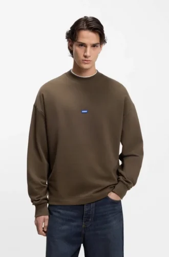 Sweatshirt aus Baumwollfrottee mit blauem Logo-Aufnäher