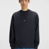 Sweatshirt aus Baumwollfrottee mit blauem Logo-Aufnäher
