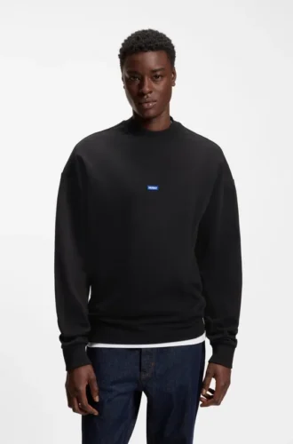 Sweatshirt aus Baumwollfrottee mit blauem Logo-Aufnäher