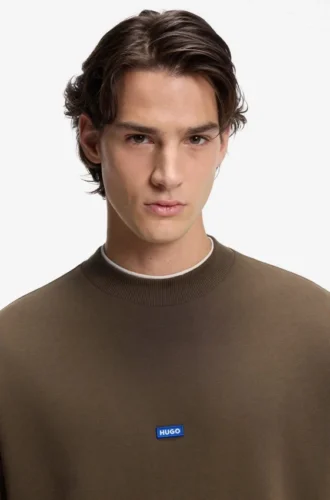 Sweatshirt aus Baumwollfrottee mit blauem Logo-Aufnäher