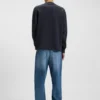 Sweatshirt aus Baumwollfrottee mit blauem Logo-Aufnäher