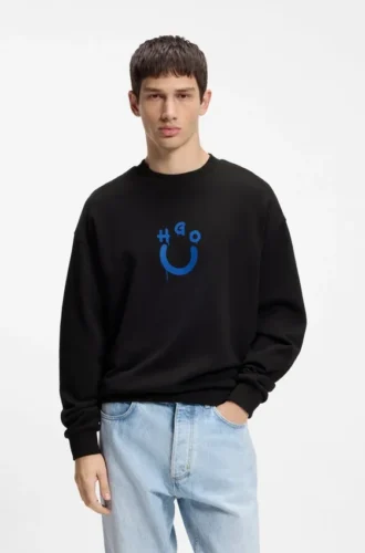Sweatshirt aus Baumwollfrottee mit Happy HUGO