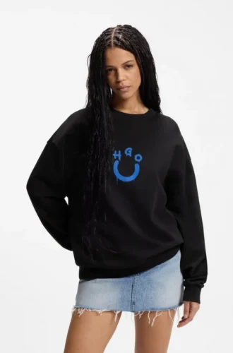 Sweatshirt aus Baumwollfrottee mit Happy HUGO