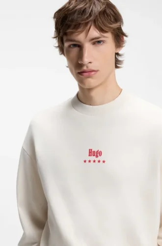 Sweatshirt aus Baumwollfrottee mit Happy HUGO
