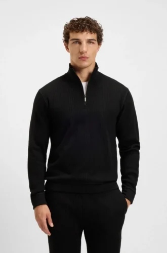 Sweatshirt aus Baumwollmischung mit Reißverschluss am Kragen und Waffelstruktur