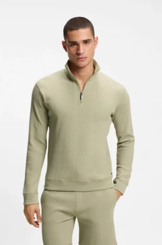 Sweatshirt aus Baumwollmischung mit Reißverschluss am Kragen und Waffelstruktur