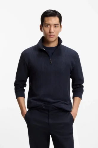 Sweatshirt aus Baumwollmischung mit Reißverschluss am Kragen und Waffelstruktur