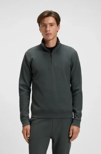Sweatshirt aus Baumwollmischung mit Reißverschluss am Kragen und Waffelstruktur