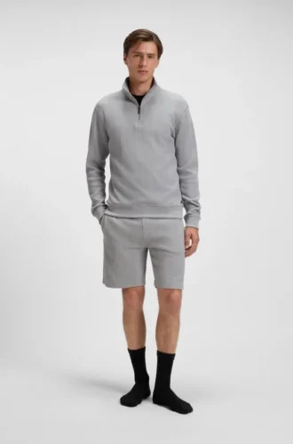 Sweatshirt aus Baumwollmischung mit Reißverschluss am Kragen und Waffelstruktur