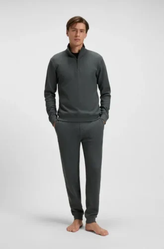 Sweatshirt aus Baumwollmischung mit Reißverschluss am Kragen und Waffelstruktur