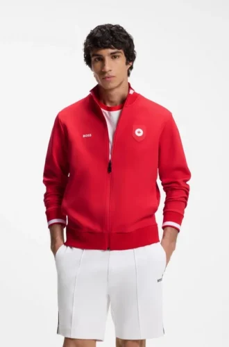 Sweatshirt aus Baumwollmischung mit Reißverschluss und Aufnäher in den Farben der Landesflagge