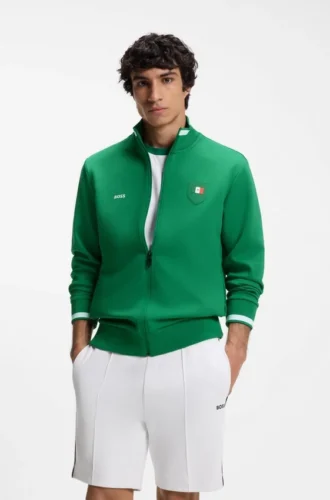 Sweatshirt aus Baumwollmischung mit Reißverschluss und Aufnäher in den Farben der Landesflagge