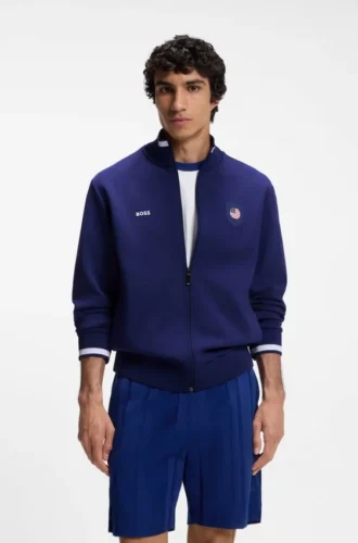 Sweatshirt aus Baumwollmischung mit Reißverschluss und Aufnäher in den Farben der Landesflagge