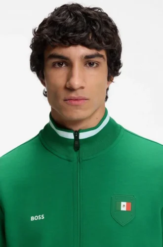 Sweatshirt aus Baumwollmischung mit Reißverschluss und Aufnäher in den Farben der Landesflagge