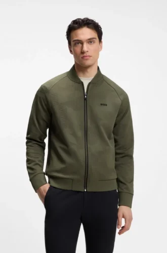 Sweatshirt mit Reißverschluss und Dreieck-Jacquardmuster sowie gummiertem Logo