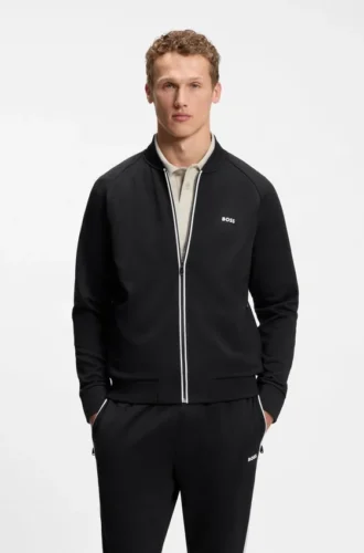 Sweatshirt mit Reißverschluss und Dreieck-Jacquardmuster sowie gummiertem Logo
