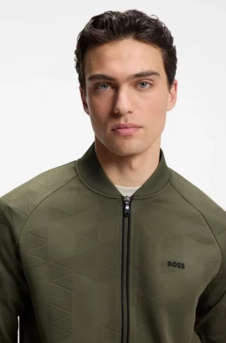 Sweatshirt mit Reißverschluss und Dreieck-Jacquardmuster sowie gummiertem Logo