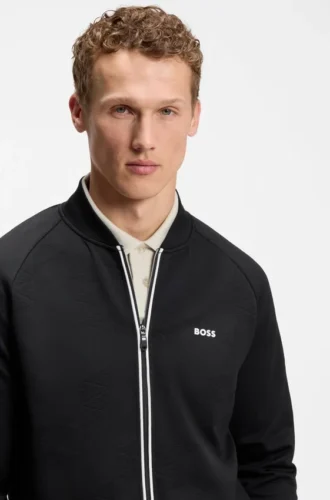 Sweatshirt mit Reißverschluss und Dreieck-Jacquardmuster sowie gummiertem Logo