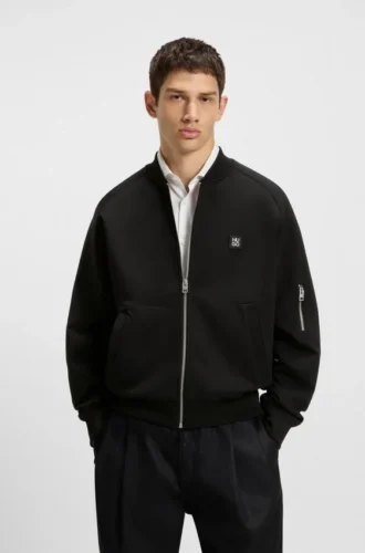 Sweatshirt mit Reißverschluss und gestapeltem Logo aus Baumwollmischung