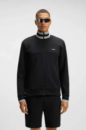 Sweatshirt mit Reißverschluss und Streifendetails aus einer Baumwollmischung