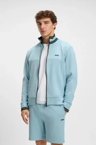 Sweatshirt mit Reißverschluss und Streifendetails aus einer Baumwollmischung