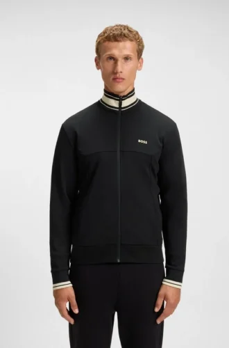 Sweatshirt mit Reißverschluss und Streifendetails aus einer Baumwollmischung