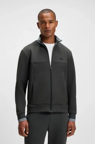 Sweatshirt mit Reißverschluss und Streifendetails aus einer Baumwollmischung