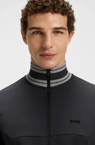 Sweatshirt mit Reißverschluss und Streifendetails aus einer Baumwollmischung