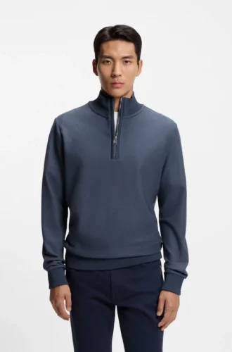 Sweatshirt mit Viertelreißverschluss aus Baumwollmischung