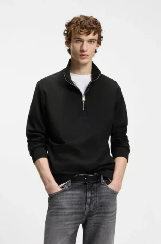 Sweatshirt mit Viertelreißverschluss aus Baumwollmischung