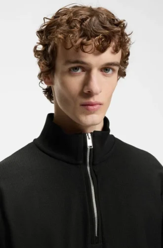 Sweatshirt mit Viertelreißverschluss aus Baumwollmischung