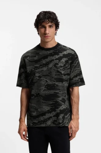 T-Shirt aus Baumwolle mit Camouflage-Jacquard