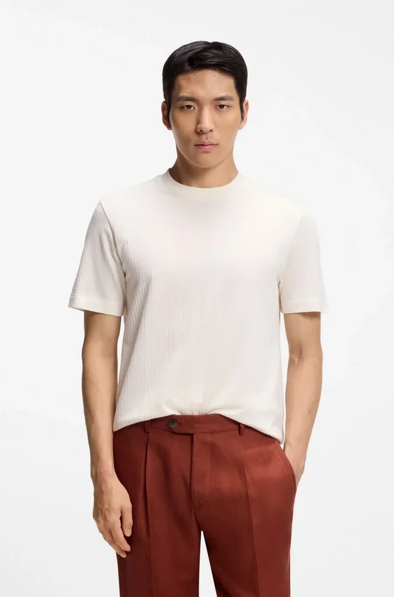 T-Shirt aus Baumwolle und Seide mit geometrischem Jacquard T-Shirt aus Baumwolle und Seide mit geometrischem Jacquard