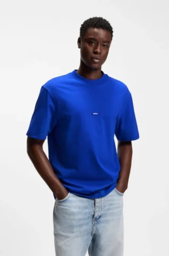 T-Shirt aus Baumwolljersey mit blauem Logo-Patch