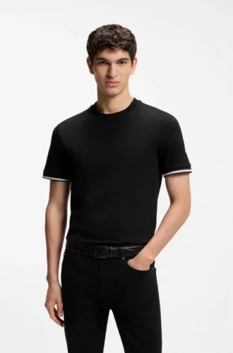 T-Shirt aus Baumwolljersey mit charakteristischen gestreiften Ärmelbündchen