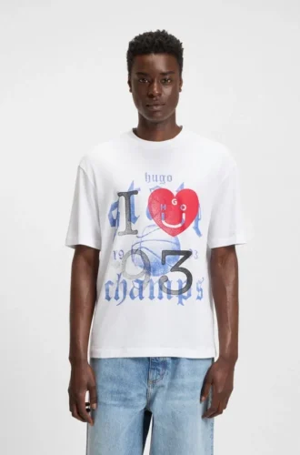 T-Shirt aus Baumwolljersey mit Happy HUGO-Motiv