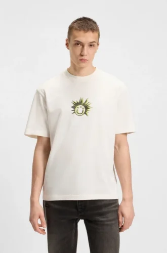 T-Shirt aus Baumwolljersey mit Happy HUGO-Motiv
